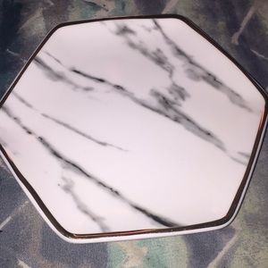 Pier 1 Imports soap or jewelry dish with gold rim.